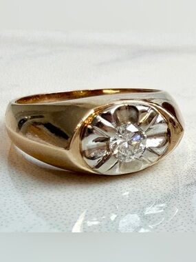 Chunky Vintage 14k Diamond Signet Ring Unisex